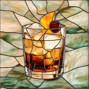 Stained glass premium window film, custom size, frosted - Whiskey Brandy Old Fashion