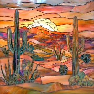 Custom-size premium frosted stained glass window cling film - desert landscape