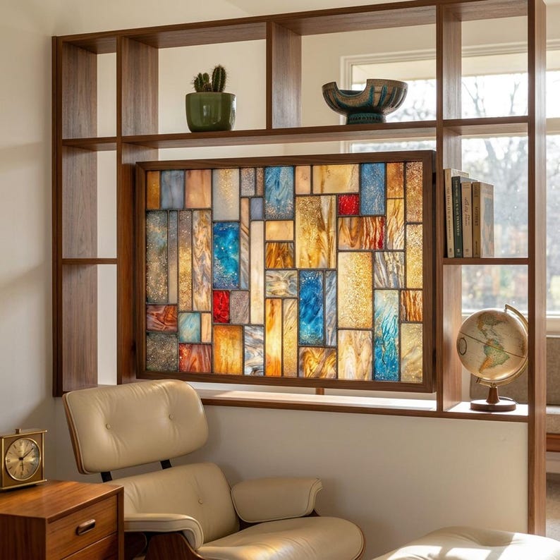 Stained Glass Premium Window Film, Custom Size, Frosted - Geometric ...