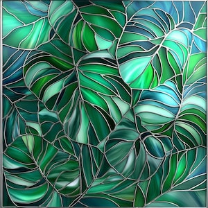 Stained glass premium custom window cling - tropical leaves