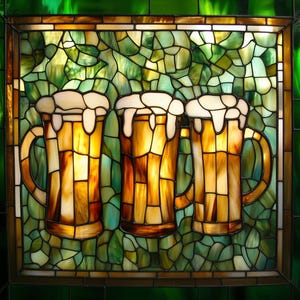 Stained glass premium window film, custom size, frosted- beer mugs pub brewery