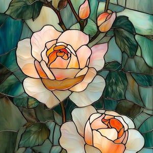 Custom-size premium frosted stained glass window cling filmfilm - Peach roses