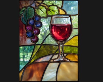 Stained glass premium window film, custom size, frosted - Wine and grapes modern abstract