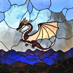 Custom size frosted stained glass window cling - dragon