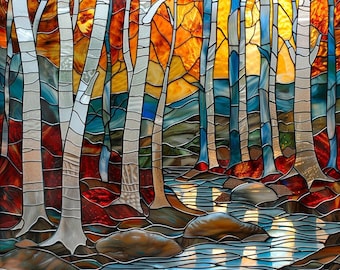 Stained glass premium window film, custom size, frosted - Autumn Birch