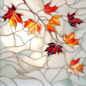 Custom-size premium frosted stained glass window cling film -  autumn maple leaves