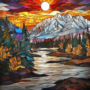 Custom-size premium frosted stained glass window cling film - Jasper National Park at Sunset