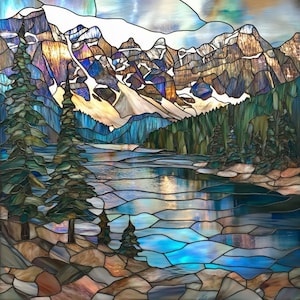 Custom-size premium frosted stained glass window cling film - Banff National Park Moraine Lake