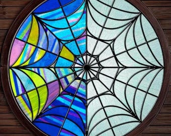 Stained glass premium window film, custom size, frosted - Colorful Spider Web