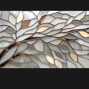 Stained glass custom-size frosted window cling film - Tree Leaves white
