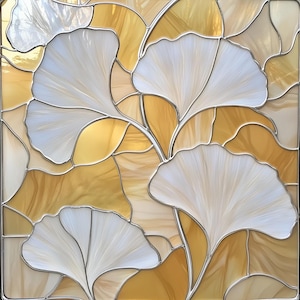 Stained glass premium window film, custom size, frosted -  Gingko leaves