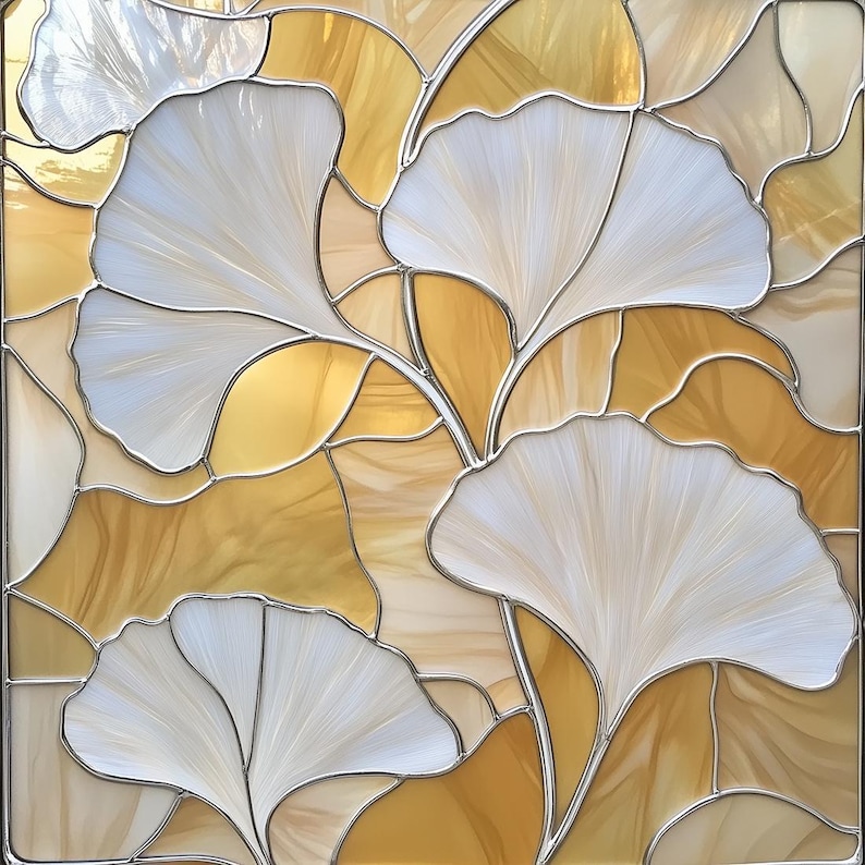 Gingko Window Stained Glass Premium Window Film, Custom Size, Frosted - Gingko Leaves ...