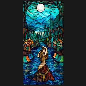 Custom-size premium frosted stained glass window cling film- Harry Potter-style mermaid