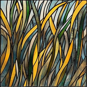Custom-size premium frosted stained glass window cling film -  grass nature abstract