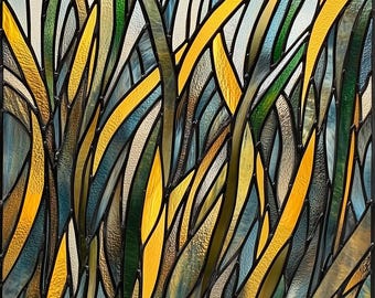 Stained glass premium window film, custom size, frosted -  grass nature abstract