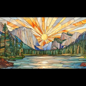 Stained glass premium window film, custom size, frosted - Yosemite National Park