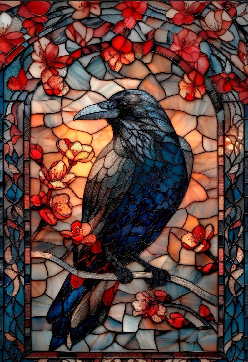 Raven Window Frame Raven - Stained Glass Premium Window Film, Custom Size, Frosted ...