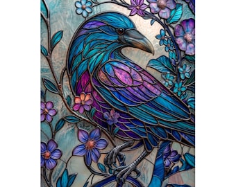 Raven 2 - Stained glass premium window film, custom size, frosted - custom size privacy cling