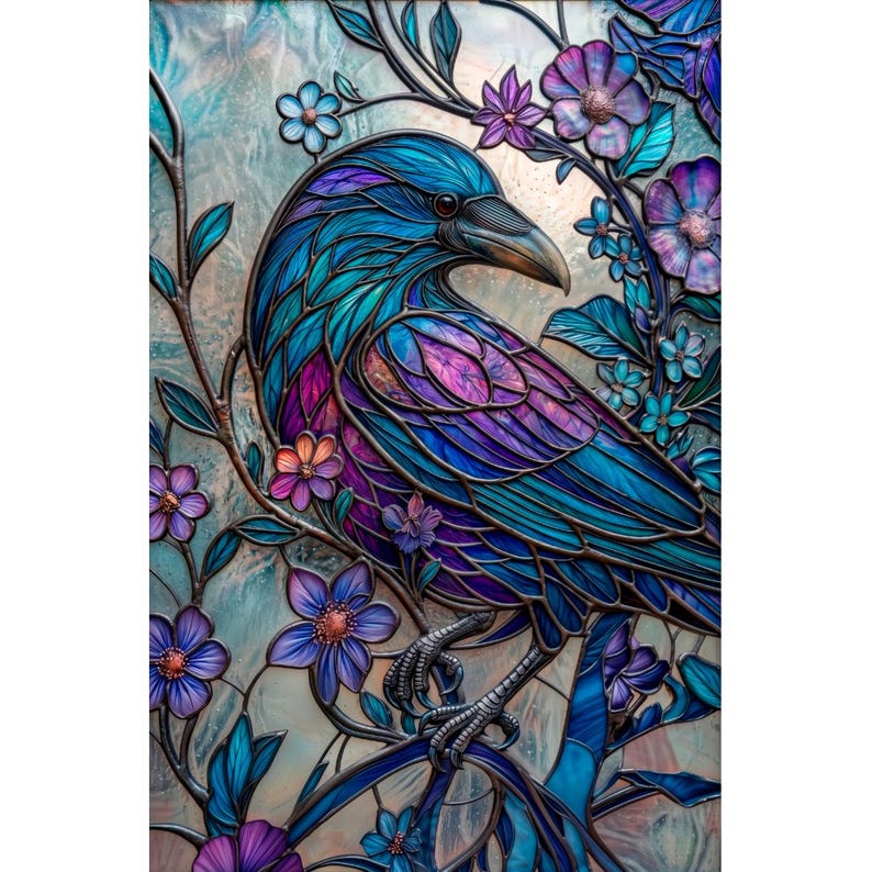 Raven Window Frame Raven 2 - Stained Glass Premium Window Film, Custom Size, Frosted ...