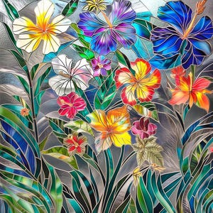 Stained glass premium custom window cling - Tropical Flowers