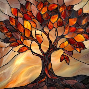 Custom-size premium frosted stained glass window cling film -  autumn tree