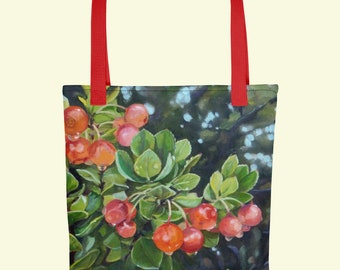 Tote bag of the native Hawaiian ohelo plant and cousin of blueberries! A perfect gift of aloha from Hawaii.