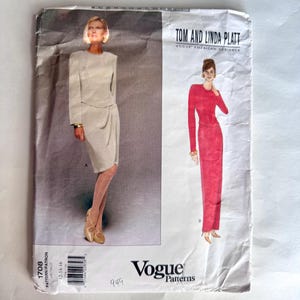 Vogue Sewing Pattern - Tom and Linda Platt - Minimal Dropped Waist Long Sleeve Formal Dress - UNCUT Pattern 1996 - Size 12  Size 14 Size 16