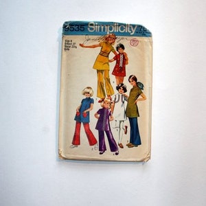 Girls&#39; Mini-dress and Bell Bottom Pants - size 8 vintage sewing pattern, UNCUT out-of-print 1971