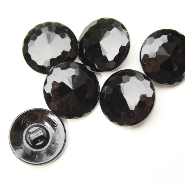 Vintage Black Czech Glass Faceted Buttons 7/8"