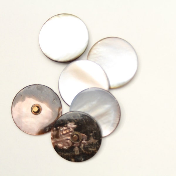 Beautiful vintage gray mother-of-pearl buttons with metal shank, 1-1/16"