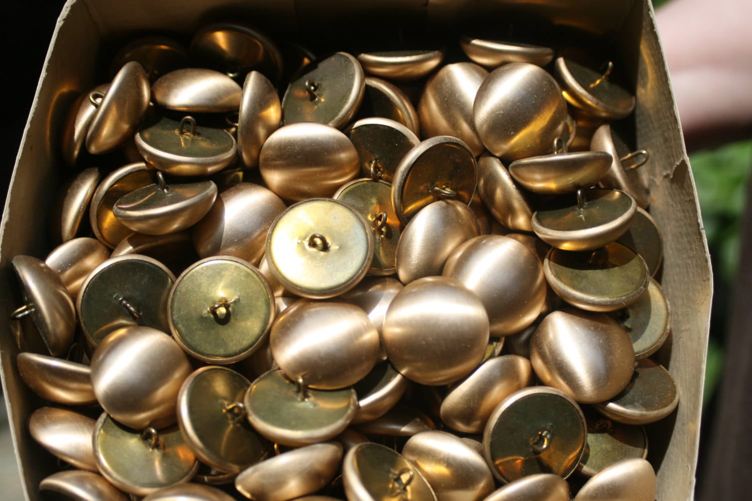 Vintage Brushed Metal Gold-tone Domed Buttons, 1-1/8