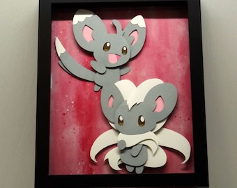 Pokémon: Minccino and Cinccino 8x10 inch Shadow Box
