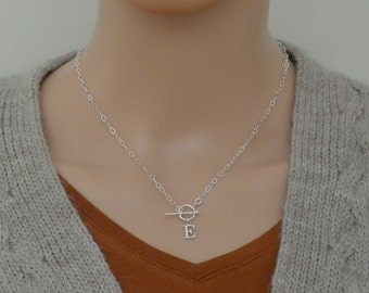 Initial Charm Toggle Clasp Necklace, Sterling Silver