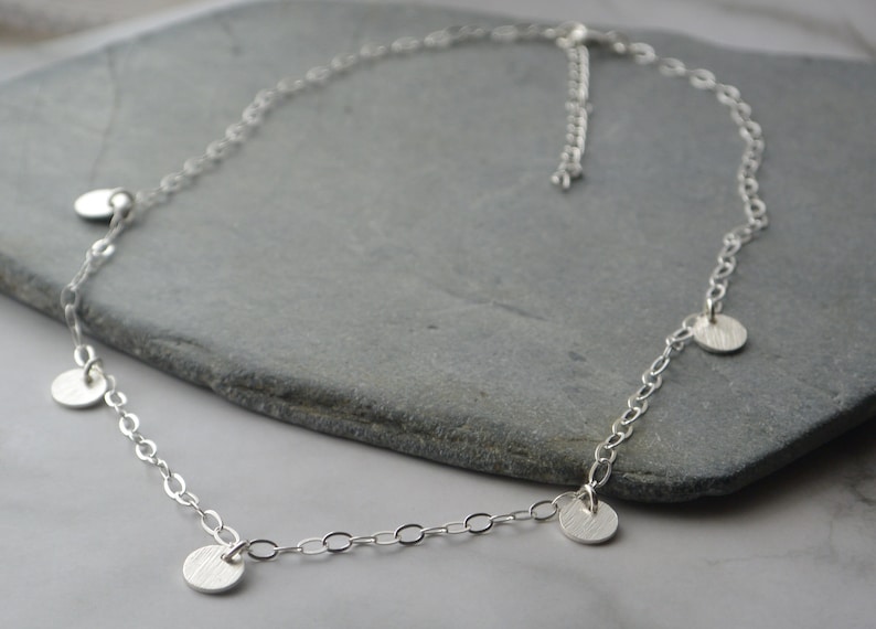 Coin Choker Necklace Sterling Silver Disc Charm Necklace Layering Necklace