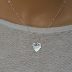 Hammered Heart Charm Necklace, Sterling Silver Love Heart Pendant