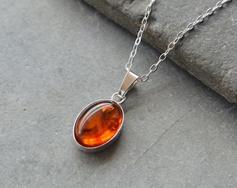 Amber Oval Sterling Silver Pendant