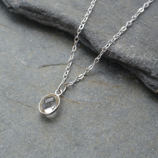 Sterling Silver Oval Crystal Quartz Necklace Sterling Silver