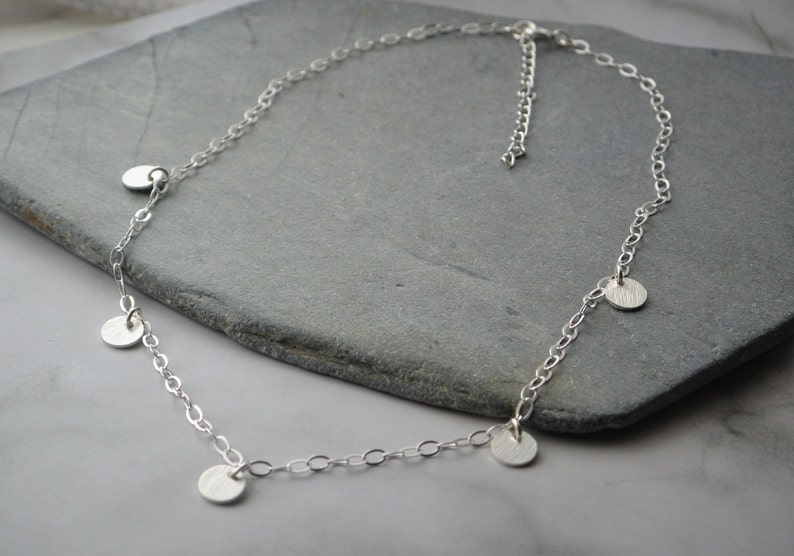 Coin Choker Necklace Sterling Silver Disc Charm Necklace Layering Necklace