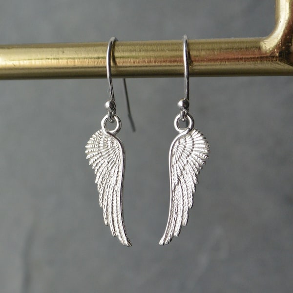 Sterling Silver Dainty Angel Wing Drop Earrings