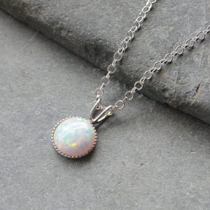 Round Opal Necklace, Sterling Silver