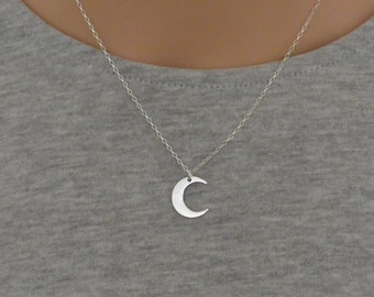 Dainty Moon Necklace, Sterling Silver Pendant