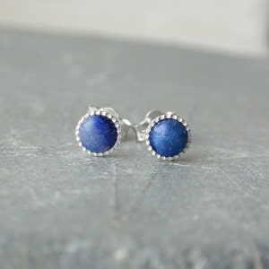 Lapis Lazuli Stud Earrings, 4mm Sterling Silver Studs