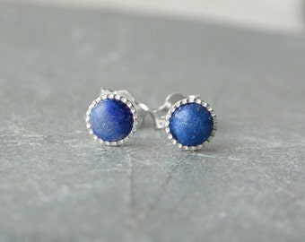 Lapis Lazuli Stud Earrings, 4mm Sterling Silver Studs