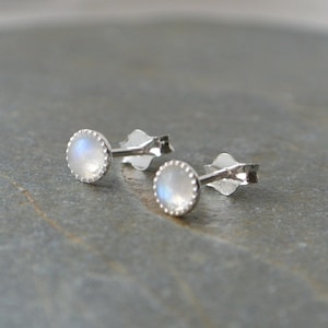 Round Moonstone Stud Earrings Sterling Silver