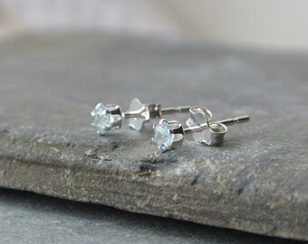 Tiny Sky Blue Topaz Stud Earrings Sterling Silver