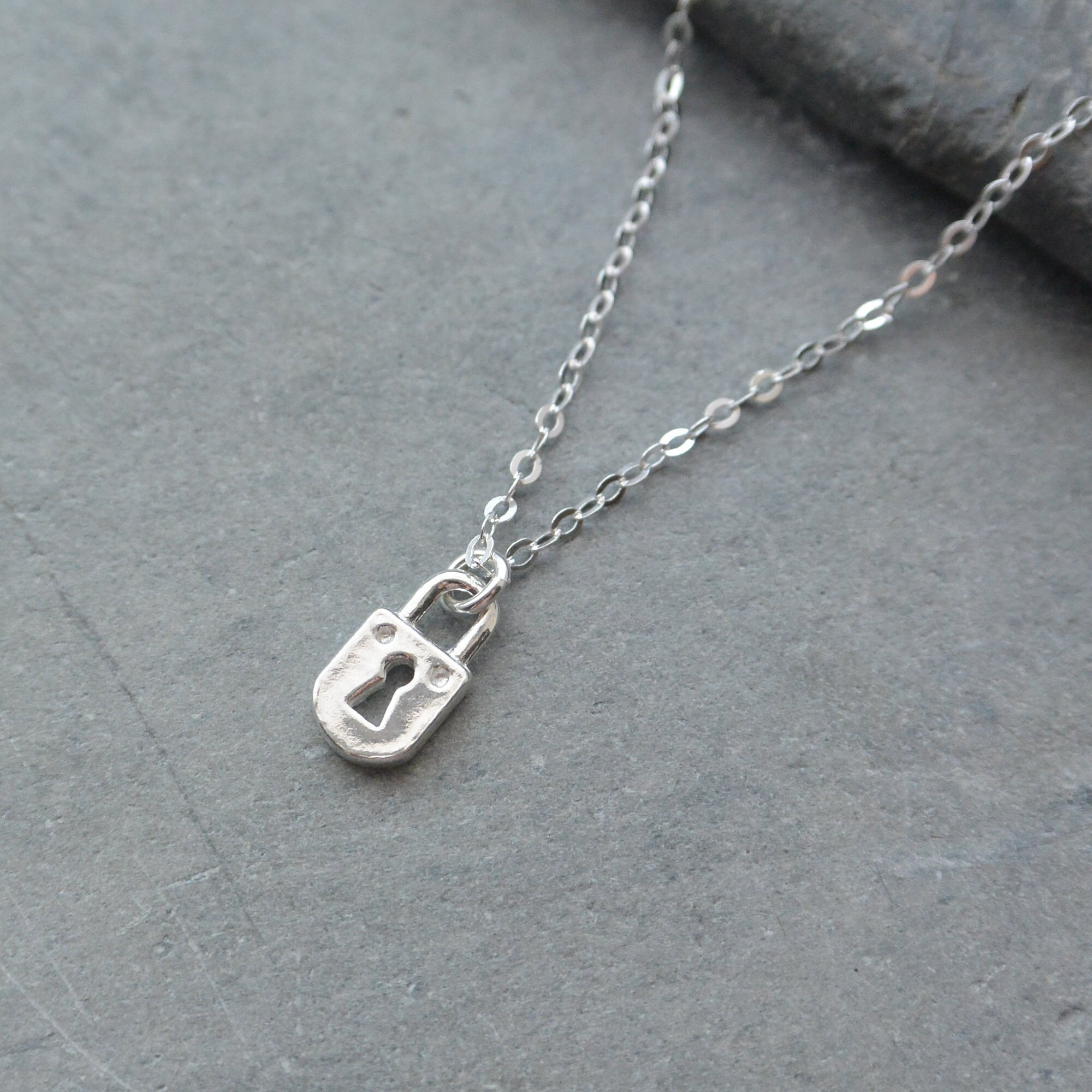 Dainty Padlock Necklace Sterling Silver Tiny Lock Necklace Etsy UK