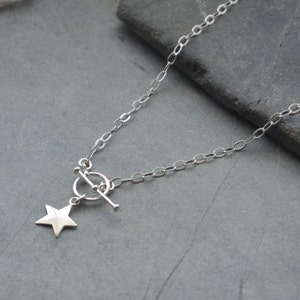 Sterling Silver Star Charm T Bar Necklace, Silver Star Toggle Clasp Necklace