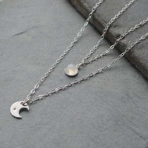 Moon And Moonstone Necklace Set Sterling Silver