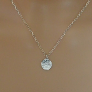 Tiny Hammered Disc Coin Pendant Sterling Silver