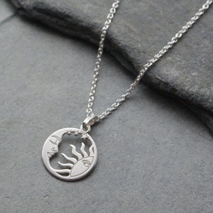 Sterling Silver Dainty Sun And Moon Necklace